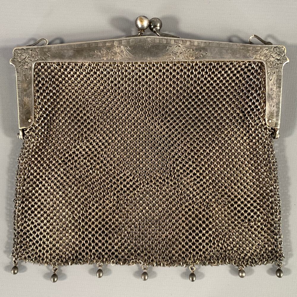 VINTAGE Silver Metallic Mesh Chain Clutch Bag